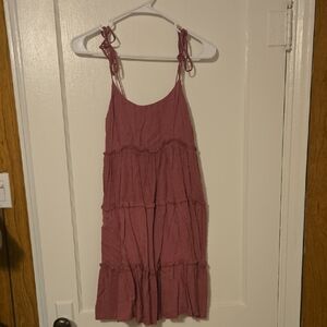 SHEIN Mauve Tiered Tie-Strap Mini Dress